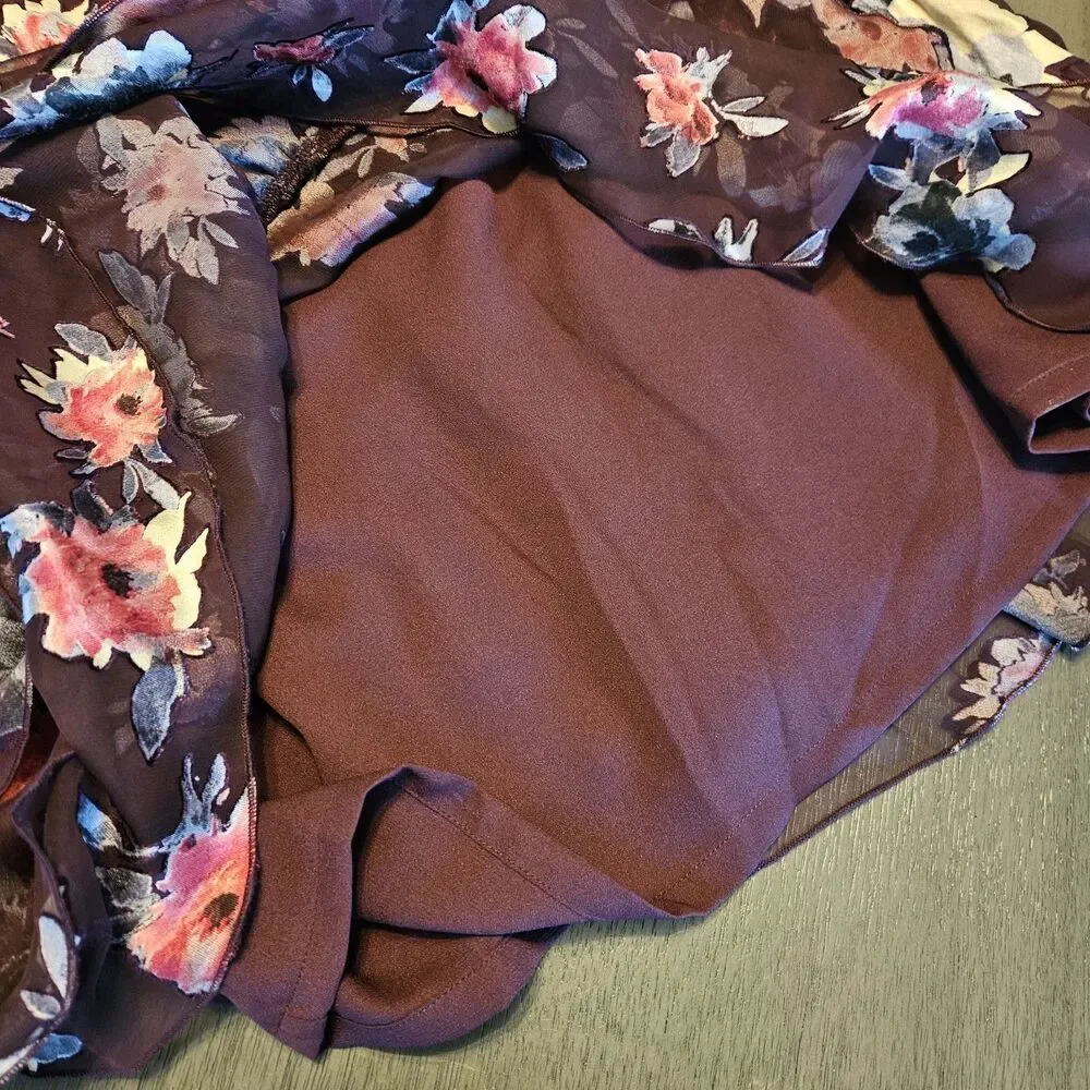 FRENCH CONNECTION Floral Lace Ruffle Tiered Mini Dress Burgundy Whimsygoth Sz 6 - Picture 6 of 8
